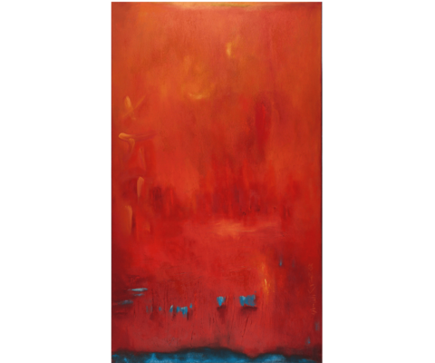 Türkise Zeichen über Rot - 103 x 177 cm